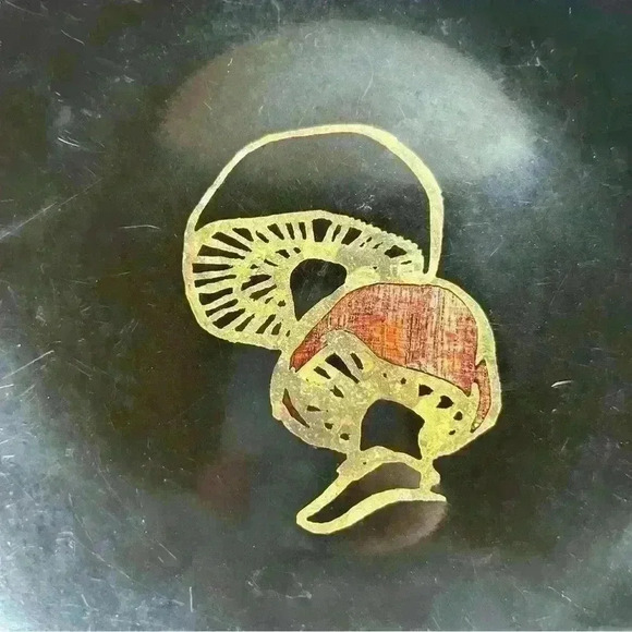 VTG MCM Couroc‎ Plate Mushrooms Round Inlaid Wood Brass Boho Monterey, CA  7.75” - Picture 4 of 4